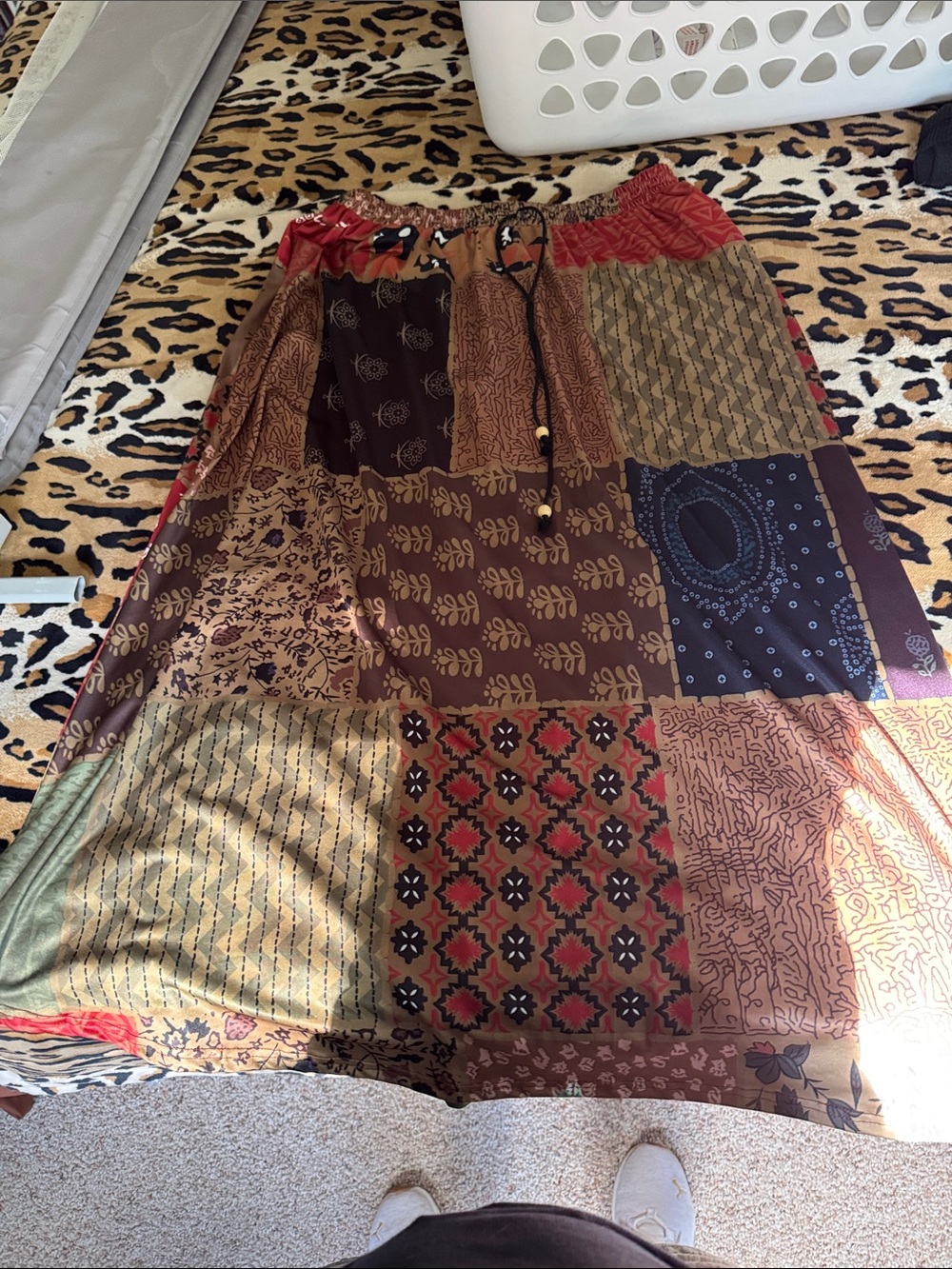 Boho Patchwork Maxi Skirt in Brown Multi